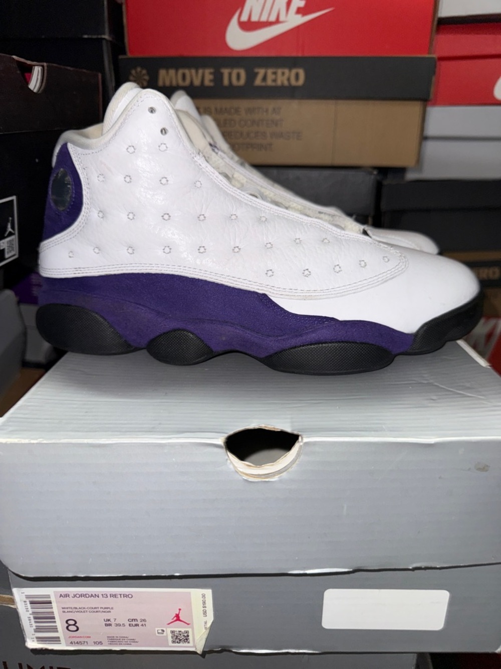 Jordan 13 Retro High-Top Sneakers in White and Purple size 8